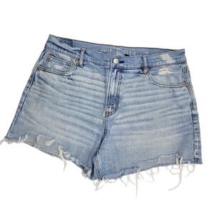 American Eagle Relaxed Shorts Women's 16 Blue Strigid Distressed High Rise Torn